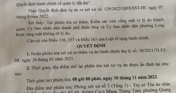 Đồng Nai: Phiên tòa xét xử vụ người dân kiện Chủ tịch UBND TP Biên Hòa tiếp tục hoãn