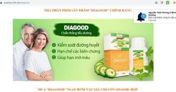 Ngang nhiên quảng cáo TPBVSK Dia Good như thuốc chữa bệnh trên website giả mạo