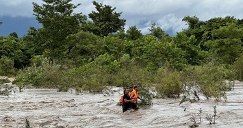 Hai em nhỏ bám cành cây thoát chết giữa dòng nước lũ