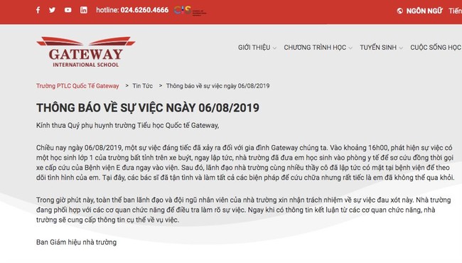 Trường Gateway lấp liếm trách nhiệm trong vụ học sinh tử vong trong ô tô