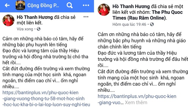 Nữ giám đốc ở Phú Quốc lên facebook chửi hiệu trưởng vì để con gái lưu ban 