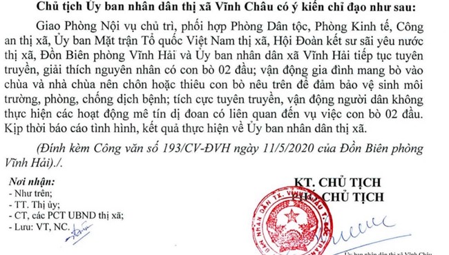 Sóc Trăng vận động người dân không thờ cúng bê 2 đầu