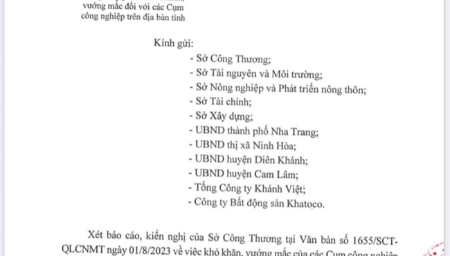 Khánh Hòa giải quyết khó khăn, vướng mắc của các cụm công nghiệp