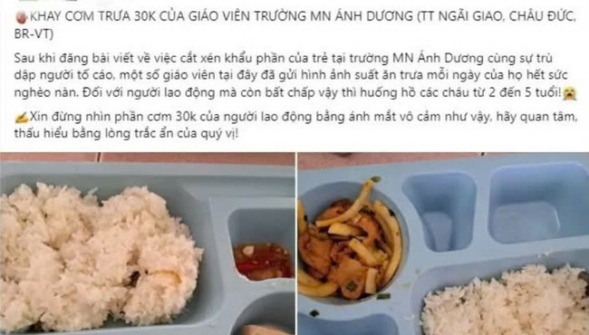 Giáo viên rơi nước mắt nói về 'suất cơm chỉ có 2 miếng chả'