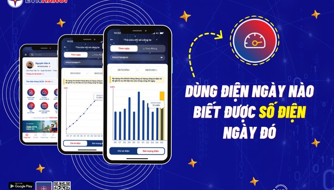 Khách hàng có thể theo dõi lượng điện tiêu thụ hàng ngày trên ứng dụng EVNHANOI