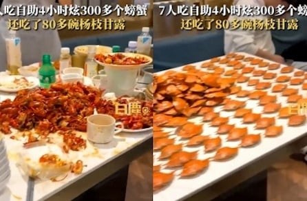 'Hoảng hồn' xem video 7 khách Trung Quốc ăn buffet hết 300 con cua