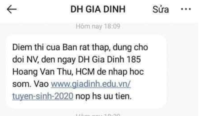 Trường đại học Gia Định phải xin lỗi vì chê điểm thi thí sinh thấp, 'spam' tin nhắn mời nhập học