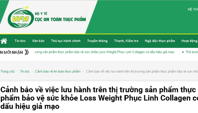 Thực phẩm chức năng Loss Weight Phục Linh Collagen có dấu hiệu giả mạo