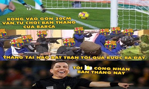 Ảnh chế bóng đá: Trọng tài Ronaldo "cướp" bàn thắng của Messi