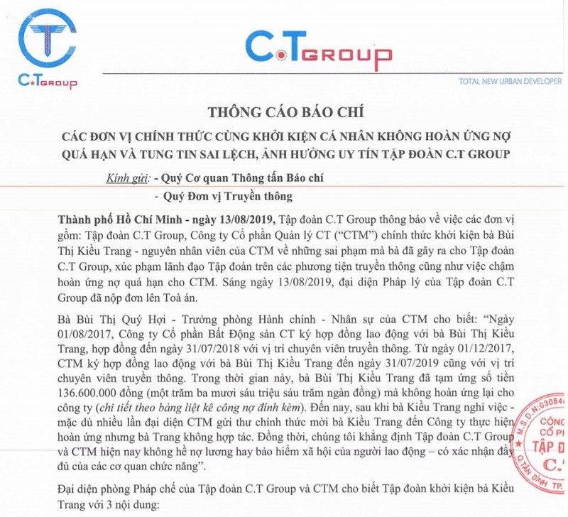 Tap doan C.T Group khoi kien cuu nhan vien, doi boi thuong 40 ty dong