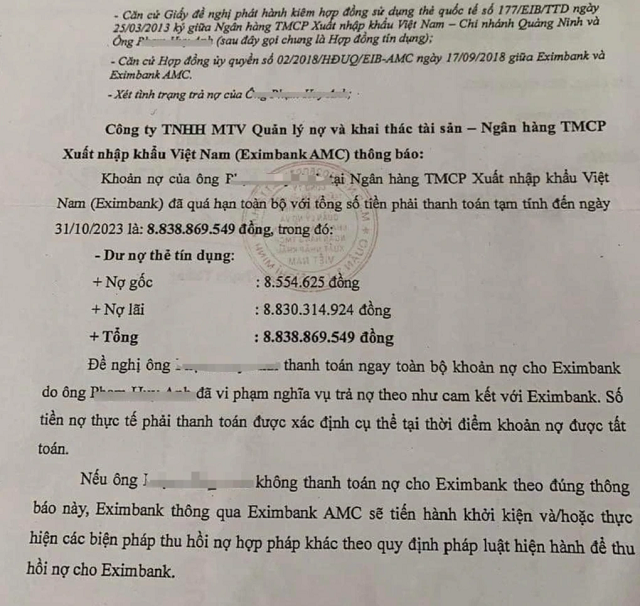 Tu vu the tin dung 8 trieu bi doi no 9 ty, nguoi dung can luu y gi?