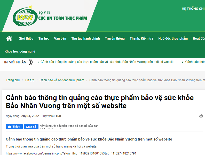 San pham Bao Nhan Vuong vi pham quy dinh ve quang cao