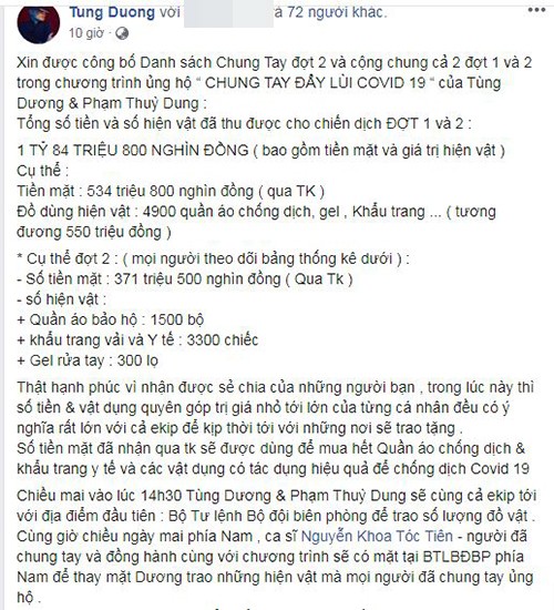 Den luot ca si Tung Duong quyen gop hon 1 ty chong dich Covid-19-Hinh-2