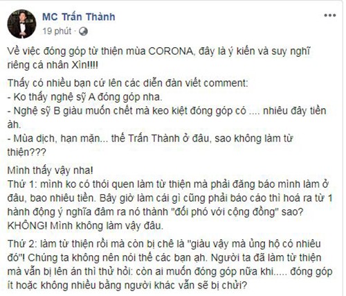 Tran Thanh len tieng khi bi hoi sao khong tu thien chong Covid-19-Hinh-2