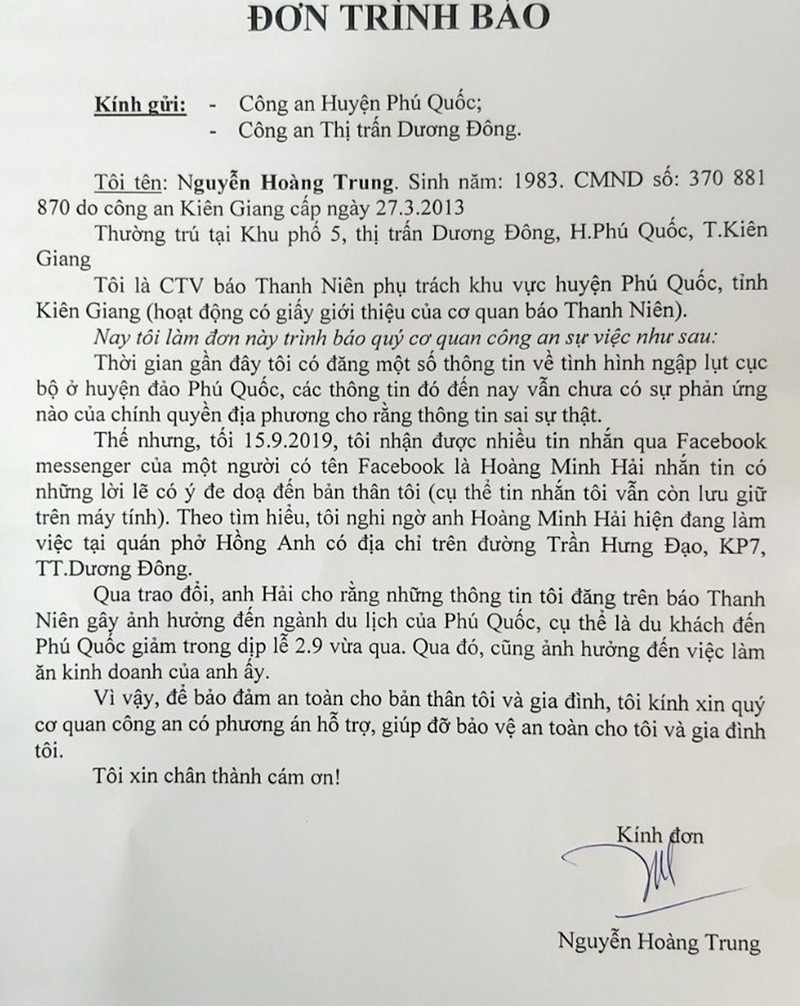 Cong tac vien bao Thanh nien o Phu Quoc bi chu quan pho doa chem vi dua tin ngap