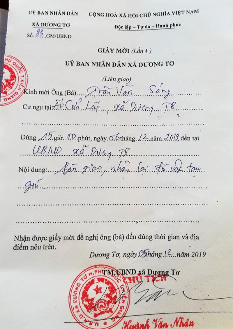 Vua to cao chu tich xa, gia dinh bi lay tai san o Phu Quoc co thu moi nhan lai