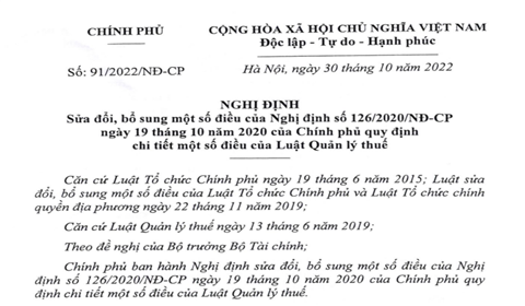 Nghi dinh sua doi, bo sung quy dinh chi tiet mot so dieu cua Luat Quan ly thue