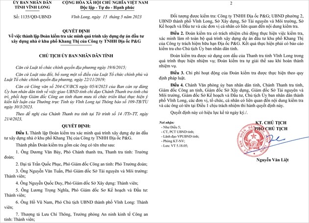 Vinh Long: Chuyen co quan dieu tra du an nha o khu pho Khang Thi