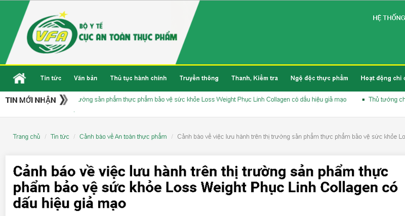 Thuc pham chuc nang Loss Weight Phuc Linh Collagen co dau hieu gia mao