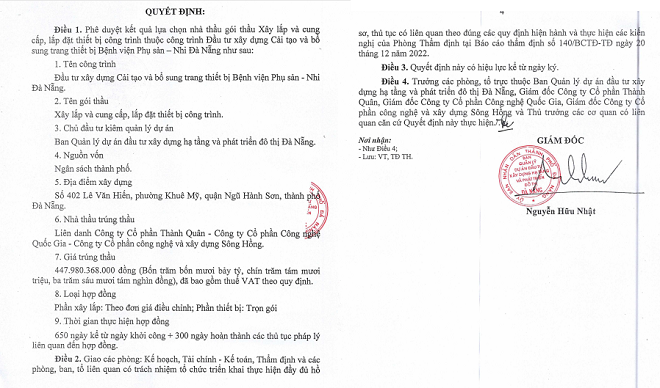 Goi thau cai tao Benh vien Phu san - Nhi Da Nang ve tay don vi nao?