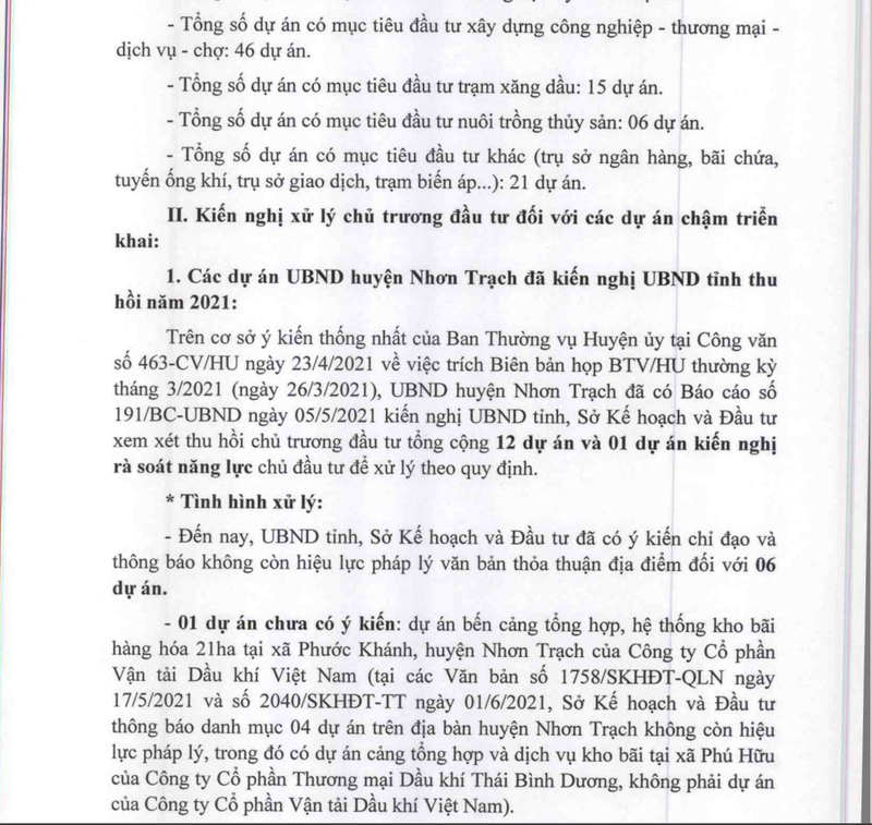 Nhon Trach (Dong Nai): Tiep tuc thang tay voi du an cham trien khai, om dat