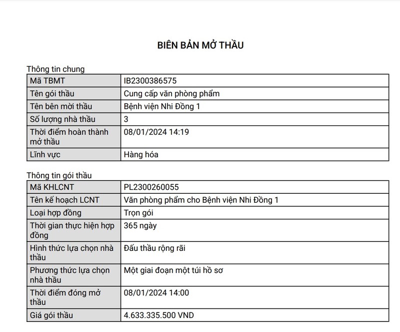 TP.HCM: Cuoc dua “tam ma” danh goi thau hon 4,6 ty tai BV Nhi Dong 1