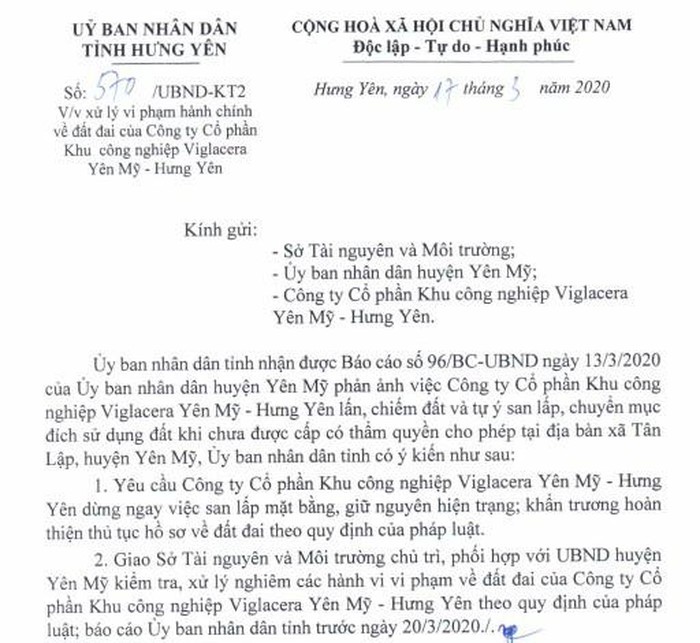 Khu cong nghiep cua Viglacera bi xu phat vi sai pham gi?