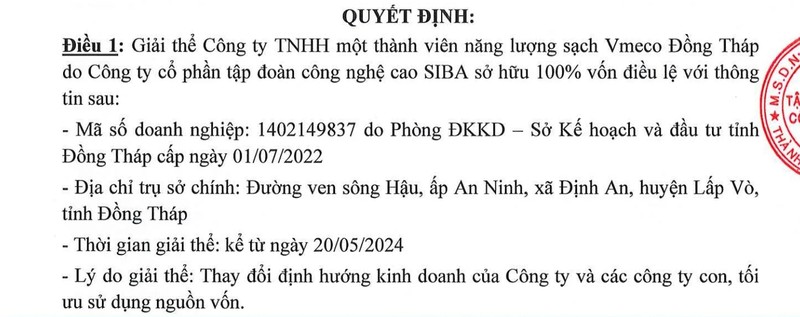 Siba Group co doanh thu thuan giam, giai the cong ty con