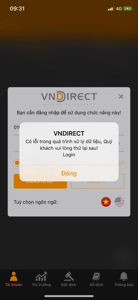 VNDirect gap su co dang nhap, nha dau tu chiu thiet