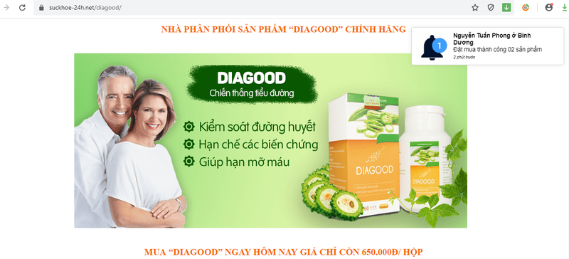 Ngang nhien quang cao TPBVSK Dia Good nhu thuoc chua benh tren website gia mao