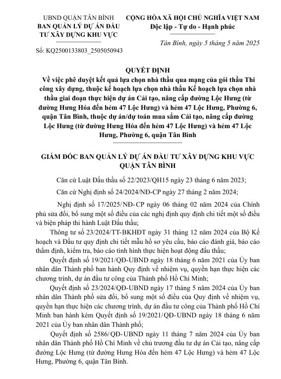 TPHCM: Nhieu goi cai tao, nang cap duong/hem tien ty o Binh Tan da chon duoc nha thau