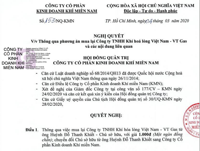 Hi huu: PGS mua lai cong ty VT Gas voi gia chi... 1.000 dong