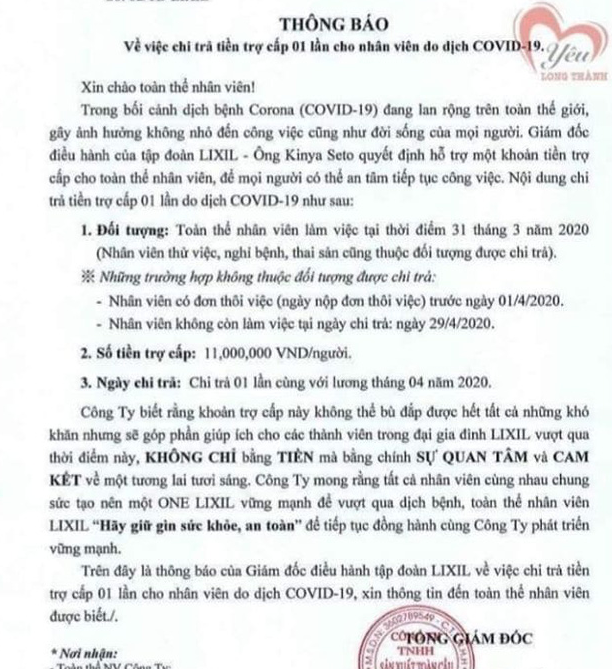 Lixil Viet Nam chi 16,5 ty ho tro nhan vien mua COVID-19: Cong ty nay lam an nhu the nao?