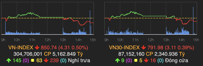 VN-Index lui ve sat 850 diem, tam diem co phieu Vinaconex 'sang tay' 2.500 ty