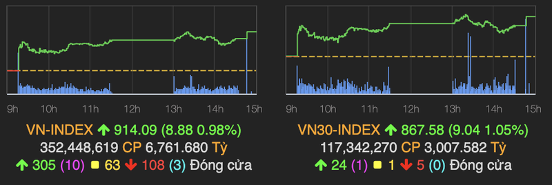 Co phieu chung khoan la dong luc cho muc tang 9 diem cua VN-Index