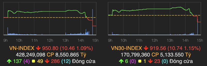 Co phieu tru bi ban manh khien VN-Index giam sau 10 diem