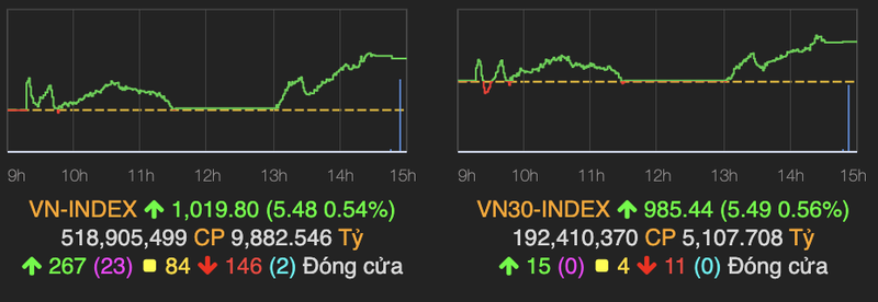 VN-Index gan cham nguong 1.020 diem, POW tiep tuc la ngoi sao sang