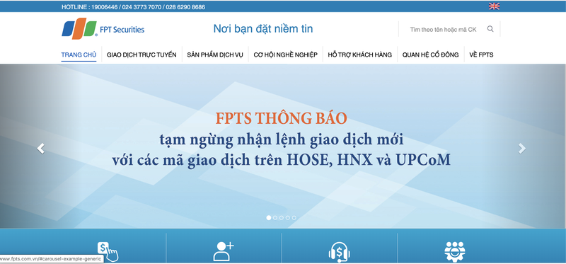 FPTS gap loi va ngung nhan lenh giao dich moi tren HoSE, HNX, UPCoM