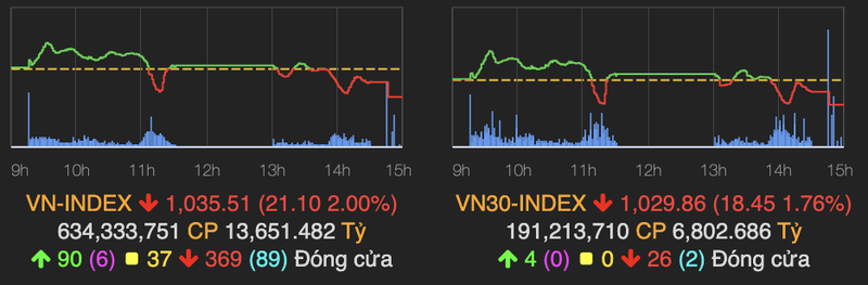 Ca thi truong do lua, VN-Index lui ve moc 1.035 diem