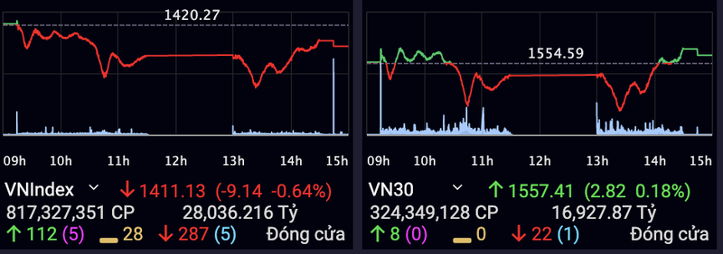 Co phieu ngan hang nguoc dong but pha trong phien VN-Index giam 9 diem