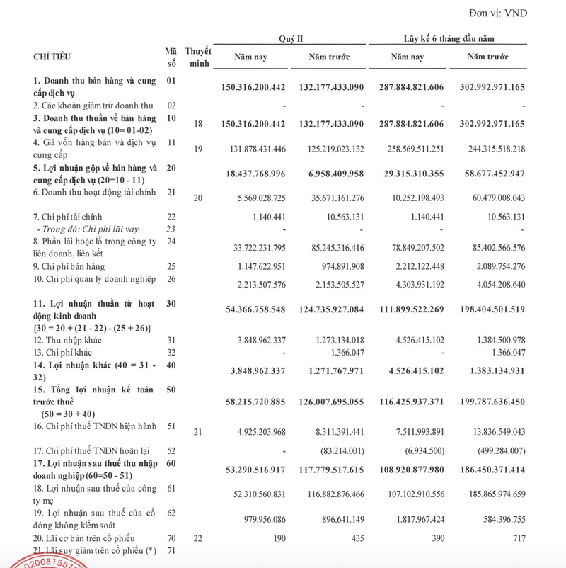 Dich vu Hoang Huy bao lai quy 2 giam den 55%