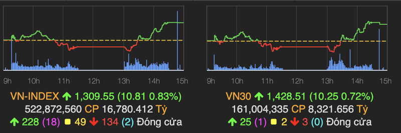 Nhom chung khoan but pha tro lai, VN-Index tang them 11 diem