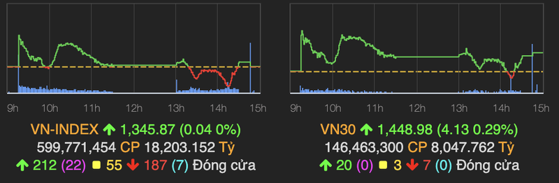 Phien giao dich am dam, VN-Index giam chan tai moc 1.345 diem