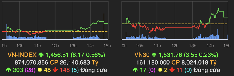 Nhom phan dam thang hoa, VN-Index tang them 8 diem