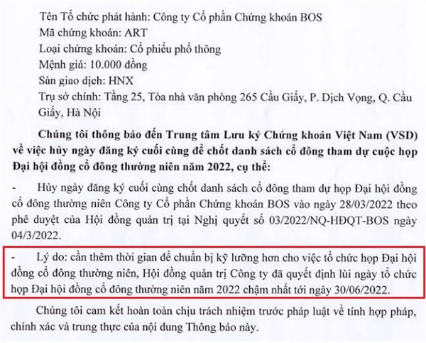 Chung khoan BOS huy hop Dai hoi co dong thuong nien 2022