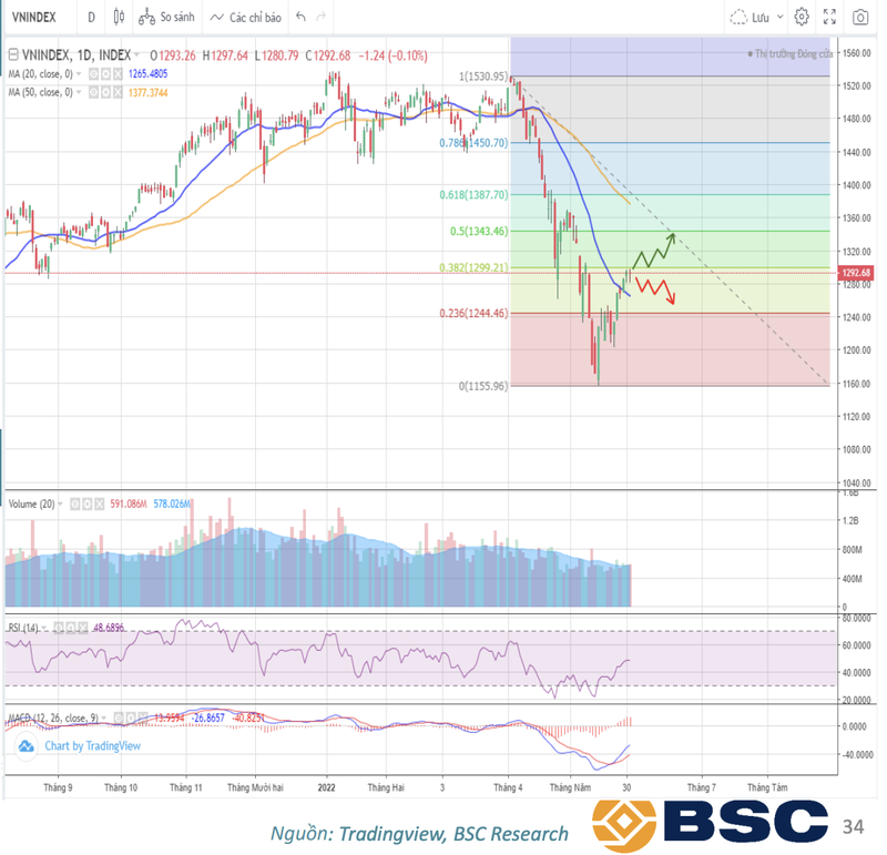 BSC: VN-Index xau nhat co the ve vung 1.240-1.250 diem trong thang 6