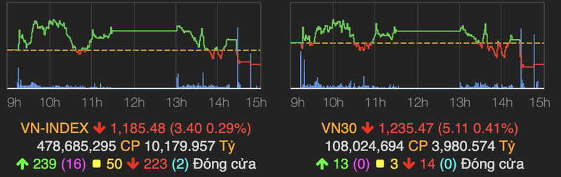 Chi so VN-Index ve muc thap nhat cuoi phien 24/6