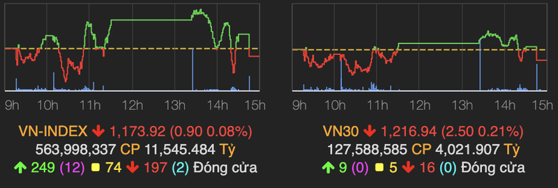 Nhom von hoa lon bi ban manh cuoi phien keo VN-Index giam 1 diem