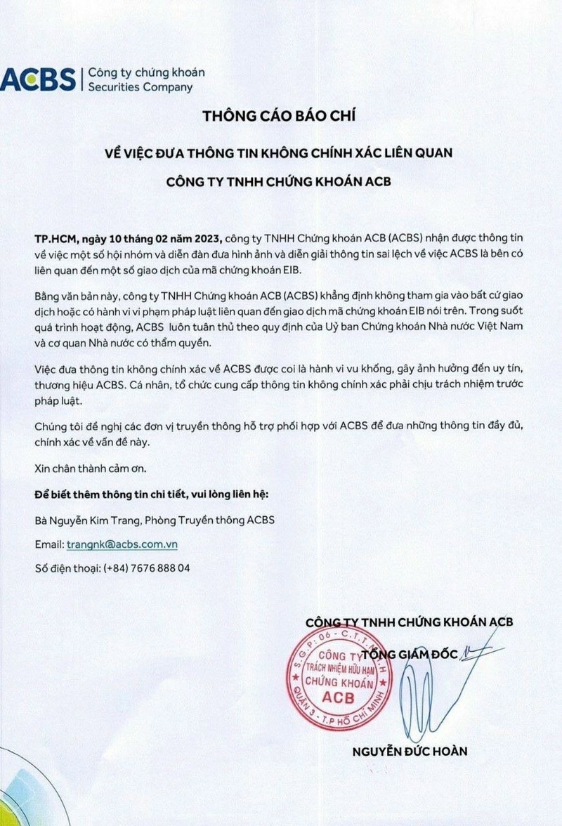 EIB dot ngot nam san ATC phien 10/2, ACBS khang dinh khong lien quan