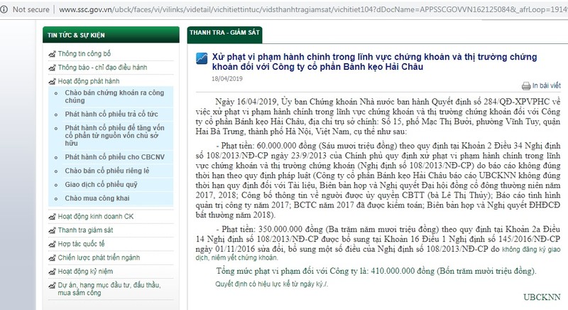 Ly do khien Banh keo Hai Chau bi phat hon 400 trieu